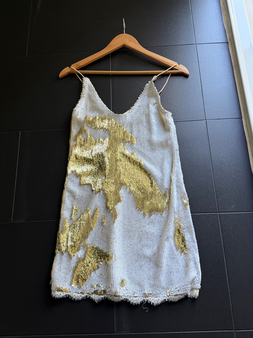 Free People White Camisole with Gold Reversible Sequins